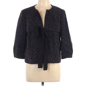 Michael Kors Textured Fur Ribbon Tie Front 3/4 Sleeve Bell Blazer Coat sz PL